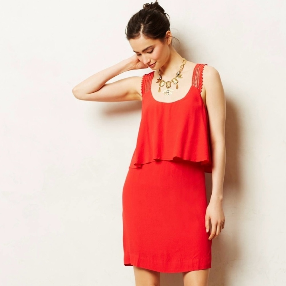 Anthropologie Red Layered Mini Dress
